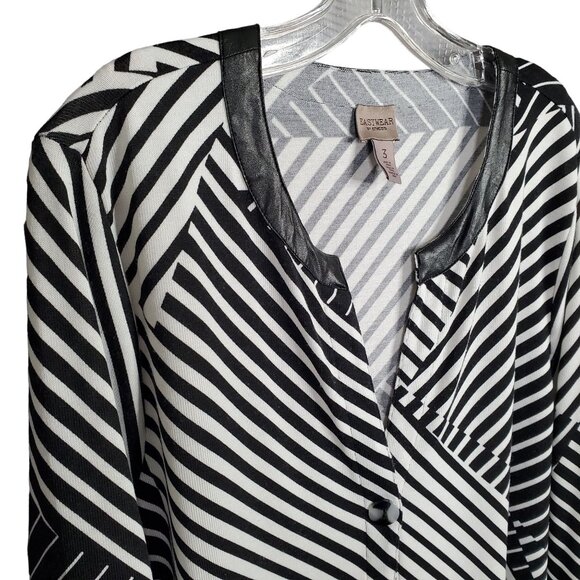Chicos Easywear 3 Sz XL Cardigan Light Knit Single Button V-neck Art Deco Stripe - Picture 7 of 12